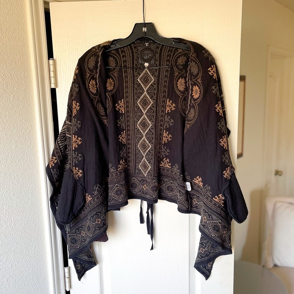 Johnny Was Tryker Embroidered Boho Cardigan Brown Black Small EUC - Picture 7 of 8